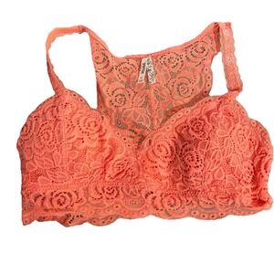 Mudd Y2K Bralette Size Medium Coral Floral Lace Racerback Festival Padded Layer